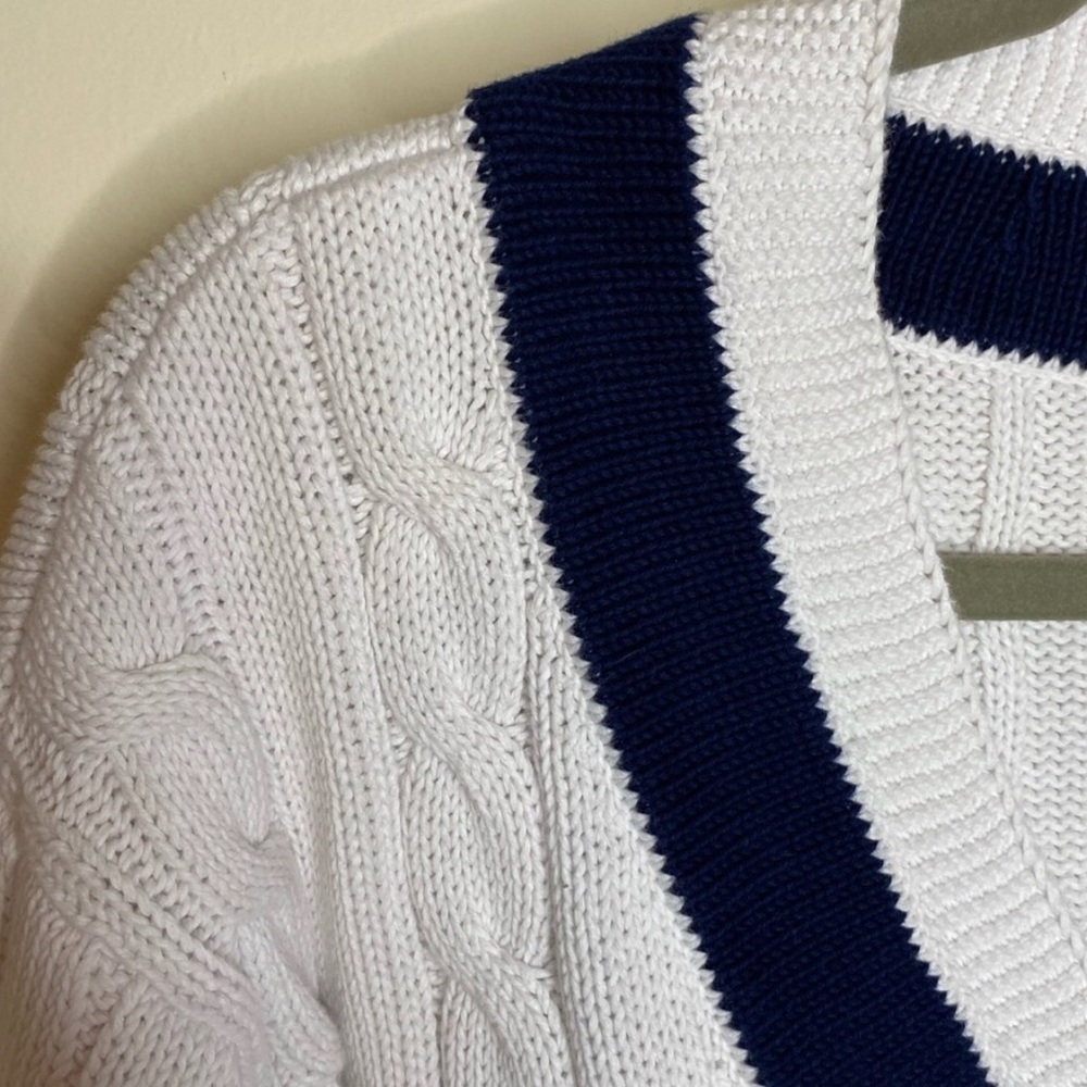 Polo by Ralph Lauren White and Navy V-Neck Sweater - Picture 4 of 6